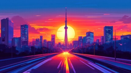 Fototapeta premium Tokyo sunset cityscape highway road