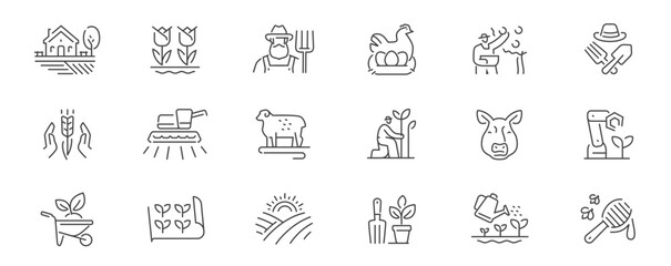 Agriculture, farm concept. Farming line icons set vector. Symbols or signs for website and mobile app design
