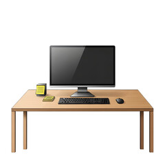 Fototapeta premium Minimalist computer workstation setup on a light wood desk isolated on a transparent background