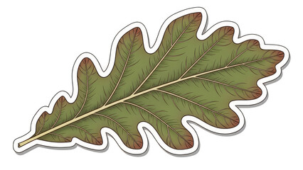 Single green oak leaf with brown edges and prominent veins.