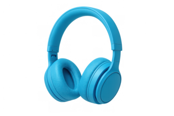 Light cyan wireless headphones providing high-quality sound for music and podcasts, presenting a modern audio gadget. Transparent background