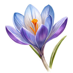 Obraz premium A close-up digital painting of a delicate purple and blue crocus flower isolated on black