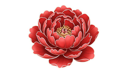 Vibrant red peony flower with intricate petals and golden center.