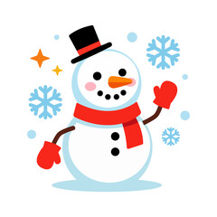 Happy Snowman Wearing Top Hat and Red Scarf Winter Vector