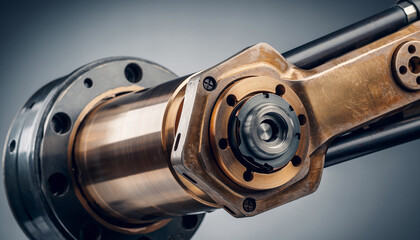 Precision engineering and industrial automation showcased in a detailed close-up of a futuristic robotic arm's mechanical joint