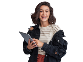 Young Beautiful Woman Surprised Reaction Holding a Laptop