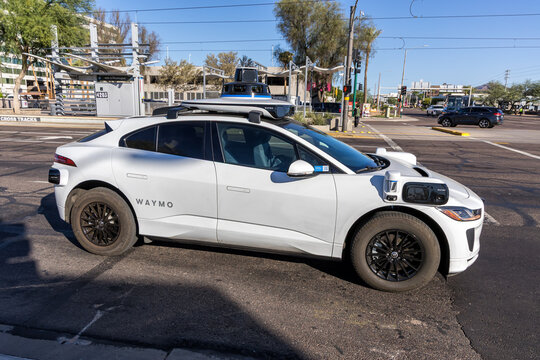 Waymo self-driving car autonomous driving by Google and Jaguar robotaxi in Phoenix, United States
