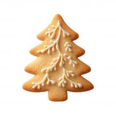 Christmas tree cookie on transparent background, holiday shortbread biscuit with winter for design celebrations festive