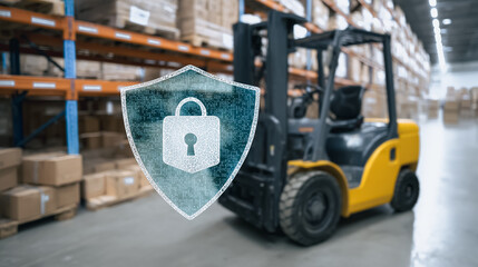 A vigilant safeguard system stands watch over a warehouse operations, ensuring secure of storage. Featuring a sturdy forklift.