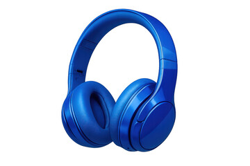 Blue wireless headphones for listening to music and podcasts, featuring sound technology and a transparent background