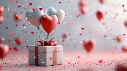 Valentine's Day Love Balloon Gift Box Illustration, Romantic Pink Orange Gradient Festival Atmosphere