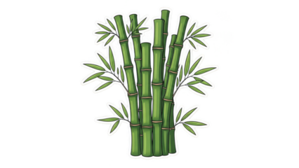 Vibrant Green Bamboo Stalks and Leaves Illustration.