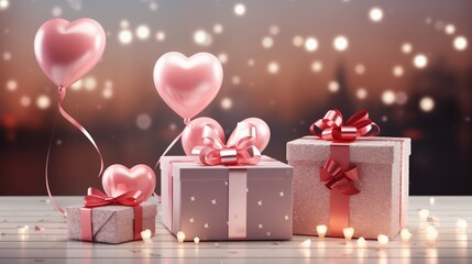 Valentine's Day Love Balloon Gift Box Illustration, Romantic Pink Orange Gradient Festival Atmosphere