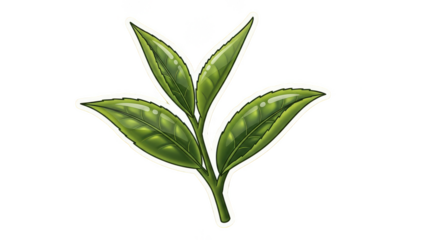 Vibrant green tea leaves illustration on a white background.