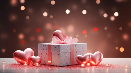 Valentine's Day Love Balloon Gift Box Illustration, Romantic Pink Orange Gradient Festival Atmosphere