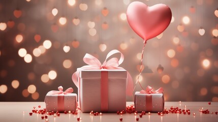 Valentine's Day Love Balloon Gift Box Illustration, Romantic Pink Orange Gradient Festival Atmosphere