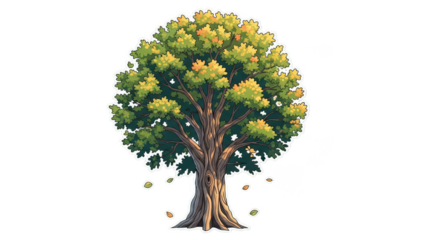 Vibrant green tree with lush foliage and sturdy trunk on a white background.