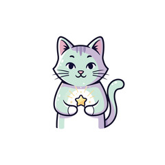 Obraz premium Ninja Cat in Black and White, Fierce Feline Character Illustration