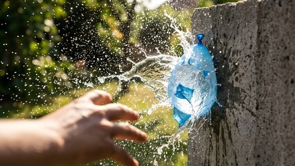 Child Playing with Water Gun Outdoors in Garden.