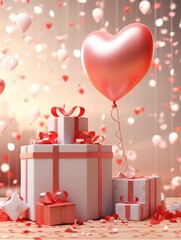 Valentine's Day Love Balloon Gift Box Illustration, Romantic Pink Orange Gradient Festival Atmosphere