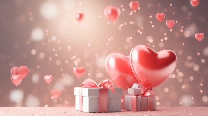 Valentine's Day Love Balloon Gift Box Illustration, Romantic Pink Orange Gradient Festival Atmosphere