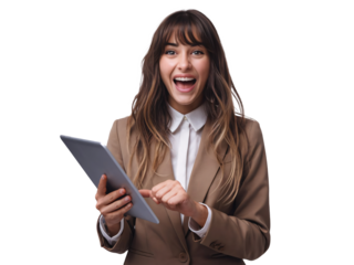 Young Beautiful Woman Surprised Reaction Holding a Laptop