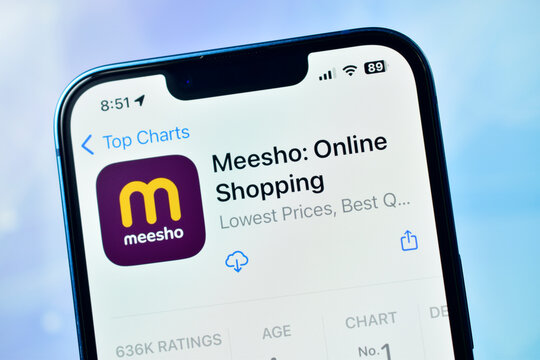 New Delhi, India 11 December :- Meesho Online Shopping App Store Page on Smartphone Screen