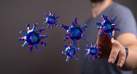 3D render of microscopic virus particles representing a concept about disease and health. Digital illustration