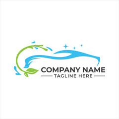 Eco-friendly car wash logo design featuring a clean car silhouette and water splashes