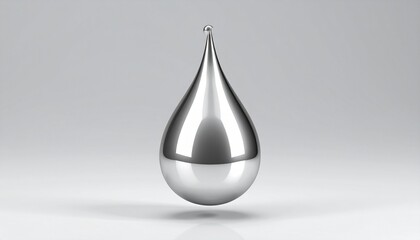 Obraz premium Floating metallic droplet with mirror-like surface on gray background