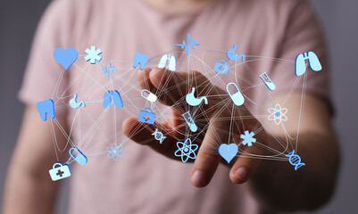 Abstract image representing healthcare and health with connected medical icons illustrating innovation and med
