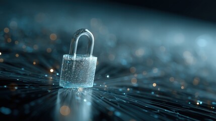 Digital Security Concept with Transparent Padlock in Focused Light