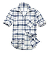 Casual plaid button-down shirt for boys, characterized by a cool-toned color palette and a relaxed,...