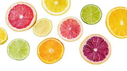 Obraz premium Citrus slices arranged on a black background