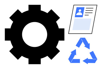 Technology concept. Technology ed by gear with identity through an ID card and sustainability using a recycling symbol. Technology influencing innovation, environment, identity, processes