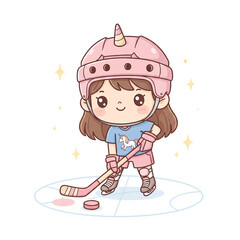 Cute Pastel Minimalist Ice Hockey Girl PNG