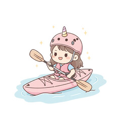 Cute Pastel Minimalist Kid Kayaking Girl PNG