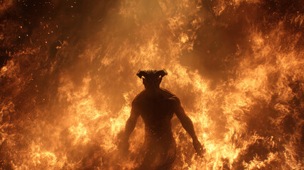 Devil engulfed with flames of hell