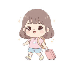 "Cute Pastel Minimalist Girl Traveling PNG Transparent Background