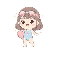 Cute Pastel Minimalist Girl Swimming PNG Transparent Background