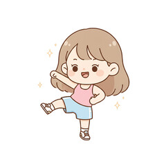 "Cute Pastel Minimalist Girl Exercising PNG Transparent Background