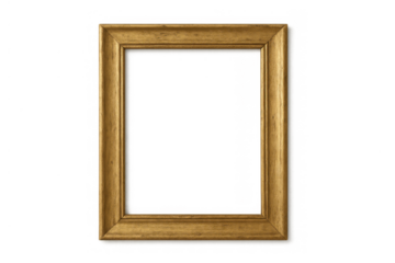 Golden vintage picture frame with textured wood detail, empty border for art or presentation, isolated on transparent background