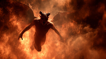 Devil engulfed with flames of hell