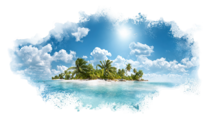 Tropical island within a cloud-shaped border