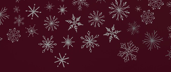 Festive maroon background with silver snowflakes, perfect for holiday greetings, winter designs, and Christmas