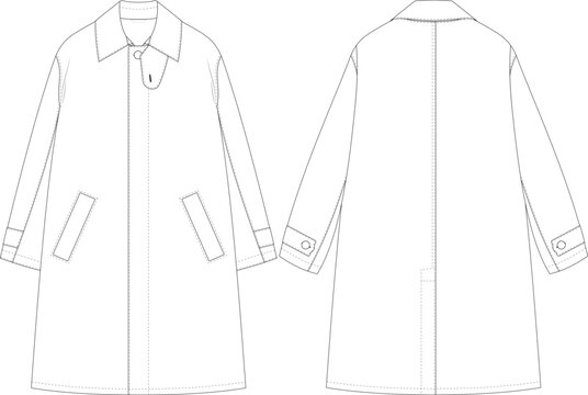 Overcoat flat sketch technical drawing front and back view