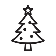 Christmas Tree Line Icon &ndash; Minimalist Black Outline Vector
