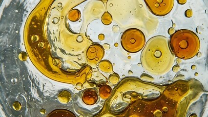 Close-up of Oil and Water Mixture with Bubbles.