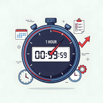 Digital stop watch countdown timer hour management productivity icon illustration