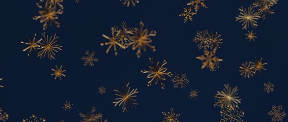 Christmas background with golden snowflakes floating on a dark blue backdrop. Perfect for holiday greetings, win © vegefox.com